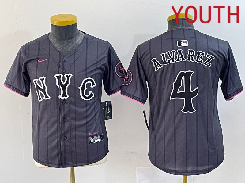 Youth New York Mets #4 Alyarez Black City Edition 2024 Nike MLB Jersey style 1->youth mlb jersey->Youth Jersey